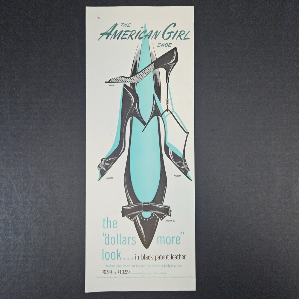 1958 American‎ Girl Shoe Vintage Print Ad Celtic Swagger Arleeta Crystal Leather